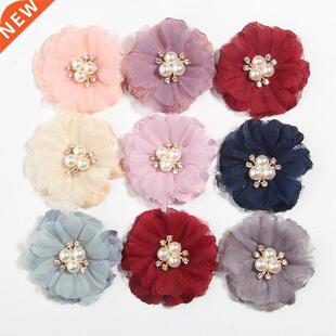 5Pcs 6.5cm Pearl Mesh Gauze Artificial Chiffon Flower Lace T