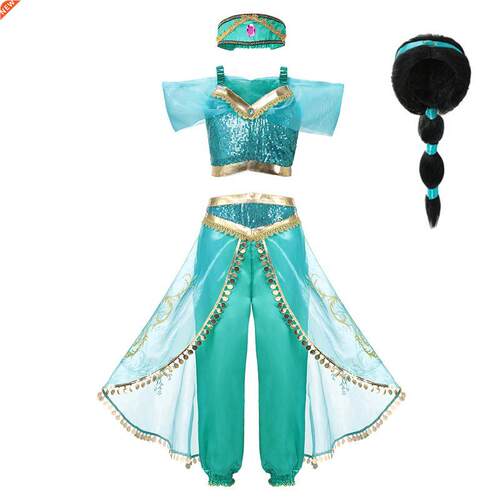 VOGUEON Girls Jasmine Dress Up 3 Pcs Set Kids Sequined Flowe