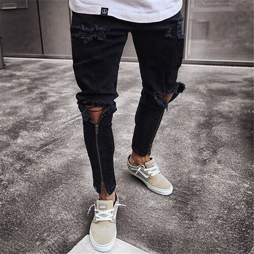 Fashion Men Ripped Biker Jeans streetwear Slim Denim Pants E