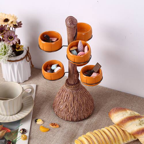 Halloween Resin Wood Pumin Snack Bowl Stand Snacks Fruit D
