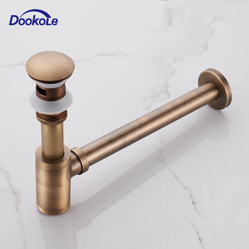 Bathroom Brass Round Bottle P Trap, Lavatory Adjustable Bas