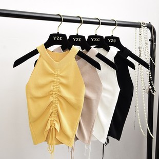 Stretchable Knit V Neck Crop Camis Tops Summer Women Solid C