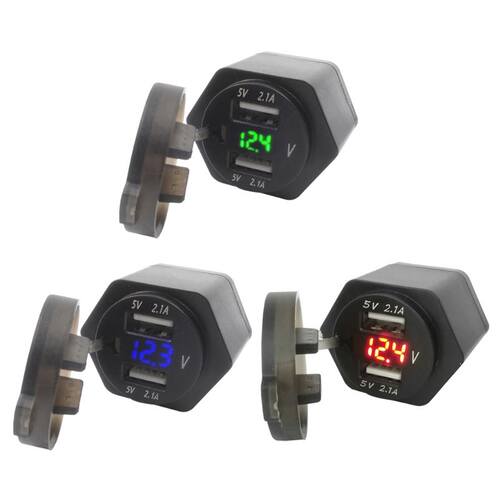 Motorcycle Double USB Charger DIN Socket USB 4.2A Voltage Vo