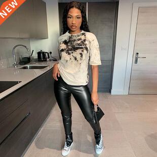 Women Faux Leather Pants Leggings Women Casual PU Warm Gothi