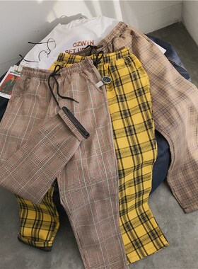 Privathinker Men Women Korean Black Plaid Casual Pants 2021