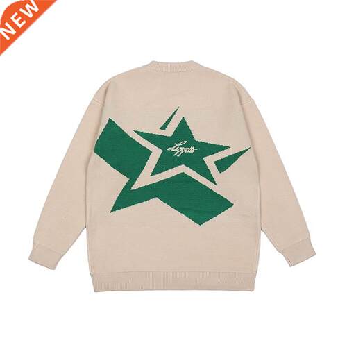 Japanese Retro Alphabet Stars Crew Neck Sweater Men and Wome