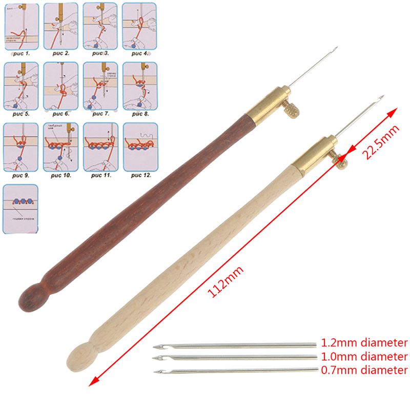 1 Set Wooden Handle Tambour Crochet Hook with 3 Needles Fren