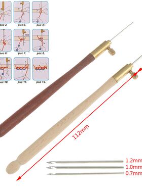 1 Set Wooden Handle Tambour Crochet Hook with 3 Needles Fren