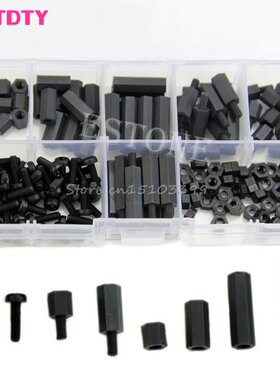 160Pcs M3 Nylon Black M-F Hex Spacers Screw Nut Assortment K
