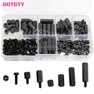 160Pcs M3 Nylon Black M-F Hex Spacers Screw Nut Assortment K