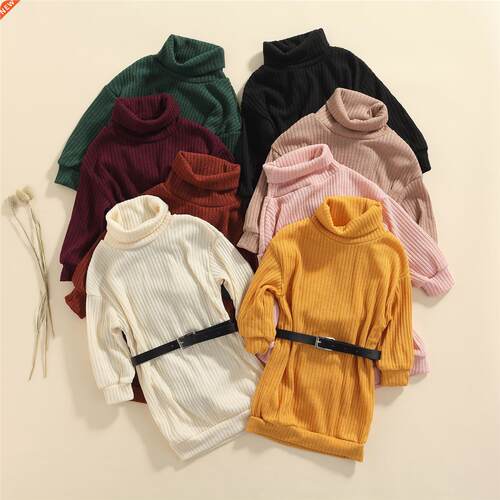 FOCUSNORM 8 Colors Autumn Kids Girls Sweater Dress With Belt