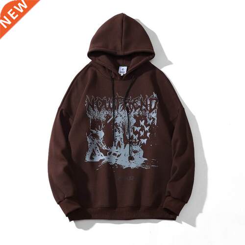 2021 Dark Setwear Retro Graphic Print Brown Mens Hip Hop Hoo