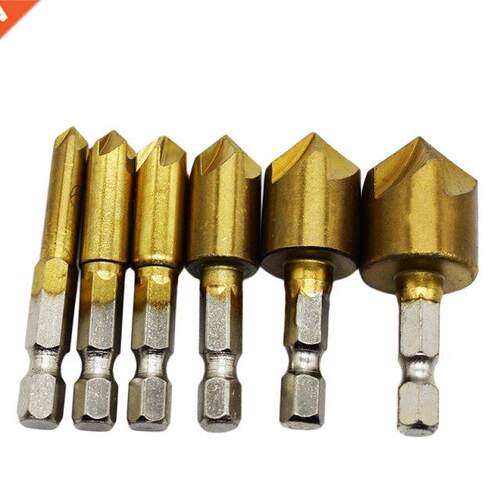 6pcs Cousink Drill Wood Reverse Taper Hole 1/4 Hex Shan