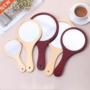 Round Wood Vintage Hand Mirror Makeup Vanity Mirror Portable
