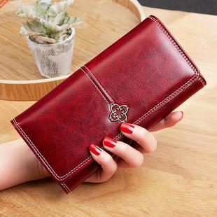 Retro Zipper Women's Wallet Oil Wax PU Leather Long Card