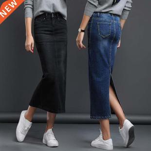 Classic Denim Skirt Women 2022 Long Jean Skirt High Waist Pe