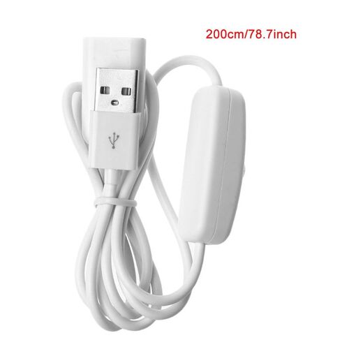 1PCS 2m USB White Cable Male to Female with Switch ON/OFF Ca