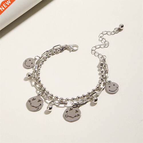 Trendy Double-layer Chain Bracelet Smiley Face Pendant Femal
