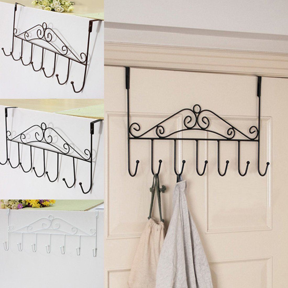 7 Hanger White Towel Hat Coat Clothes Wall Hook Over Door Ba