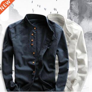 Men's Cotton Linen Shirts Long Sleeve Men Casual Slim Ma
