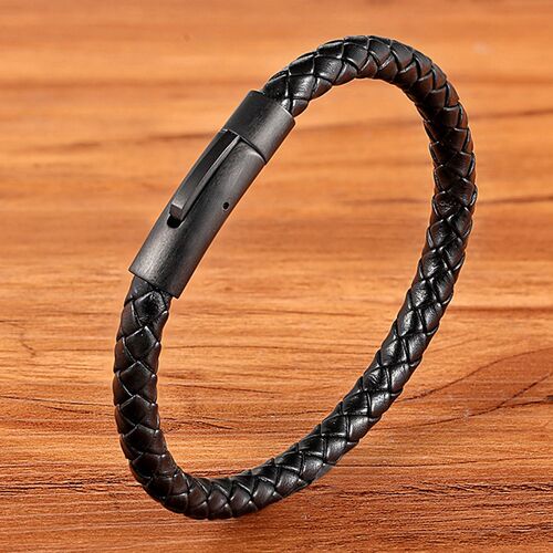 XQNI New Classic Style Men Leather Bracelet Simple Black Sta