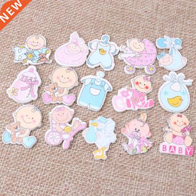 25mm 20pcs Mixed No Holes Pink Blue Cute Baby Painting Woode