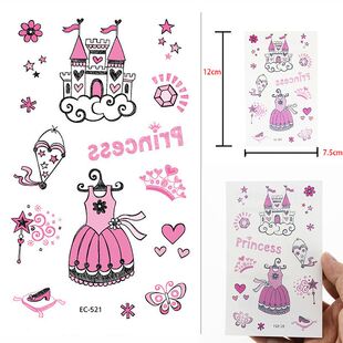 Castle Design Cartoon Crystal Tattoo Sticker Princess Dress
