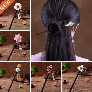New Handmade Luxury Flower Hairpins Hair Sticks Vintage Wood