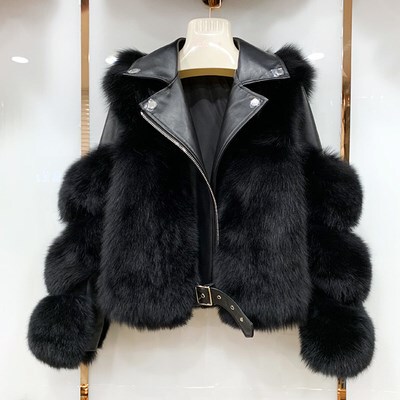 Real Fox Fur Coats With Genuine Sheepskin Leather Wholeskin