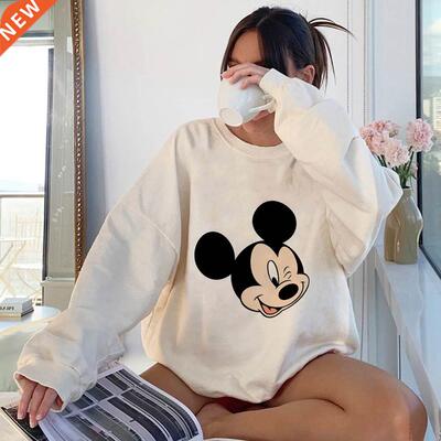 Unisex Hooded Minimalist Mickey Wink Print Crewneck Sweats