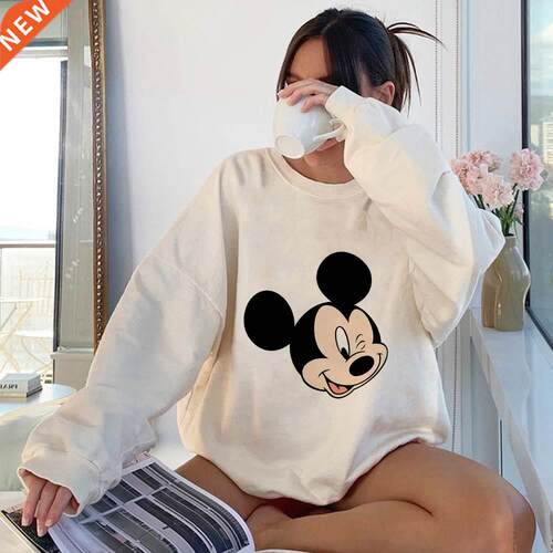 Unisex Hooded Minimalist Mickey Wink Print Crewneck Sweats