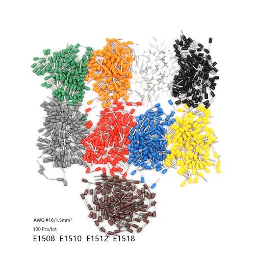 100pcs E1508 E1510 E1512 E1518 Insulated Ferrules Terminal B