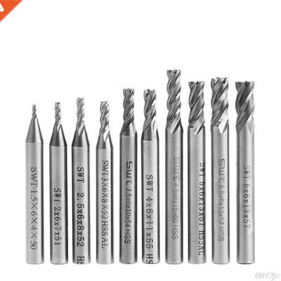 10pcs 4 Flute HSS End Mill Set Straight Shank Aluminum Milli