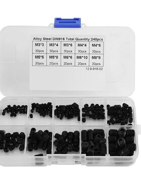 DIN916 Flat Head Screw Box Kit M3-M8 Black Alloy Steel