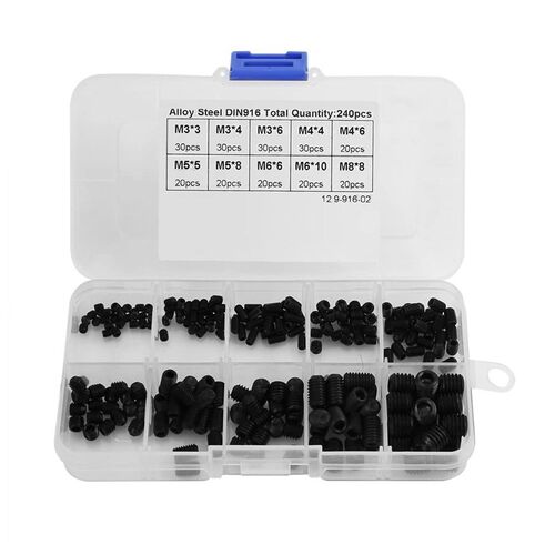 DIN916 Flat Head Screw Box Kit M3-M8 Black Alloy Steel