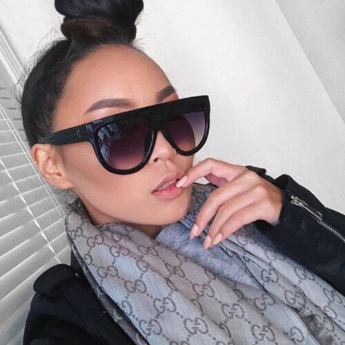 Flat Top Oversized Women Sunglasses Retro Shield Shape Luxy