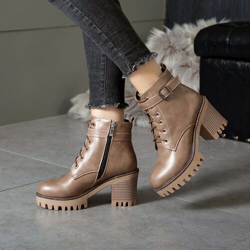 Boots Women 2021 Winter Shoes Woman High Heel Lace Up Ankle
