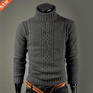 Men Slim Turtleneck Long Sleeve Casual Sweater Ribbed Cuffs