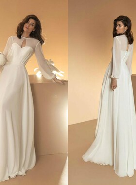 2020 Boho Wedding Dresses With Jacket Chiffon Long Sleeves W