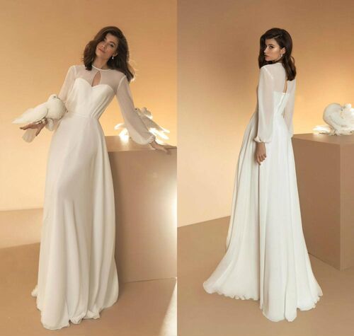 2020 Boho Wedding Dresses With Jacket Chiffon Long Sleeves W