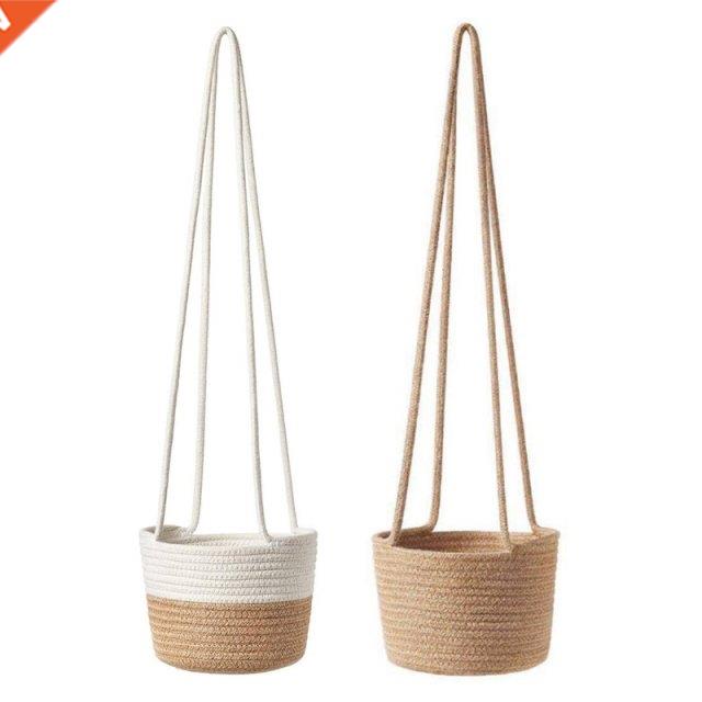 Hand-braided plant pot, jute cotton cord plant basket, indoo