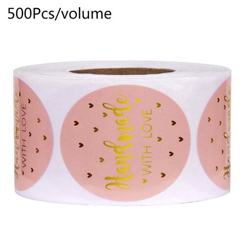 500pcs/roll Handmade with Love Stickers Gold Foil Round Seal