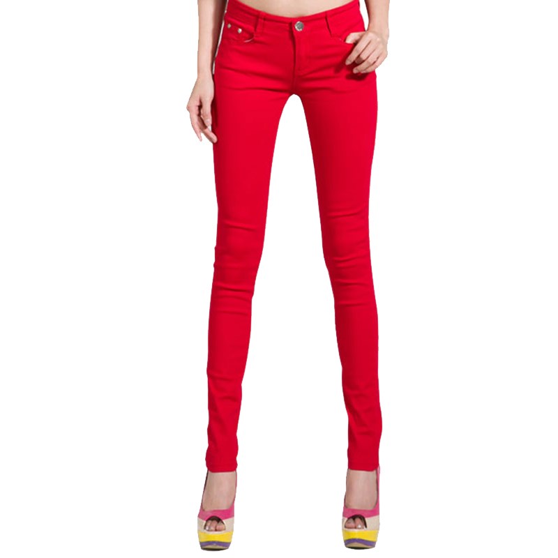 Pants Women Elastic Pencil Jeans Pants Candy Colored Mid Wai图片