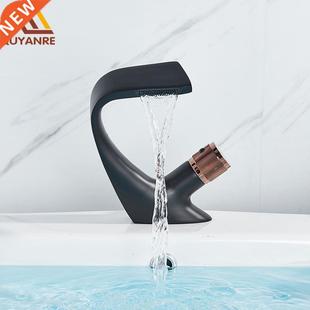Quyanre Black Rose Gold Baisn Faucet Waterfall Bathroom Sin