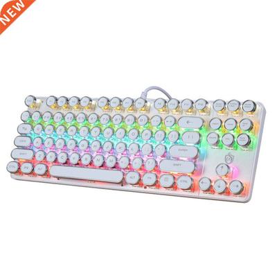 Punk Mechanical Keyboard USB Wired Round Retro Keycap Gaming