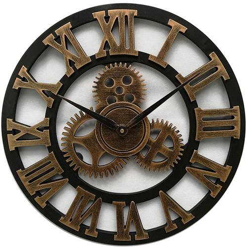Hot 3D large classic vintage wooden wall clock retro gear ha