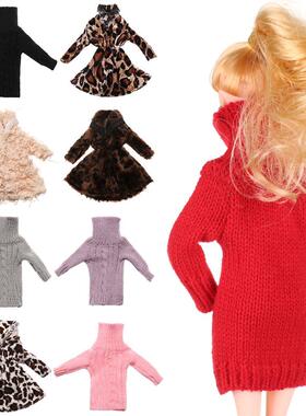 Handmade multicolored mini knitted sweater fur coat doll acc