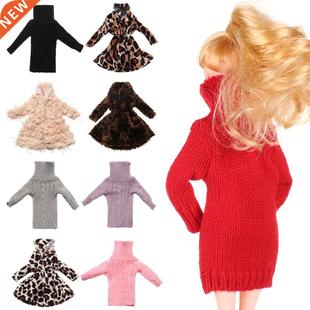 Handmade multicolored mini knitted sweater fur coat doll acc