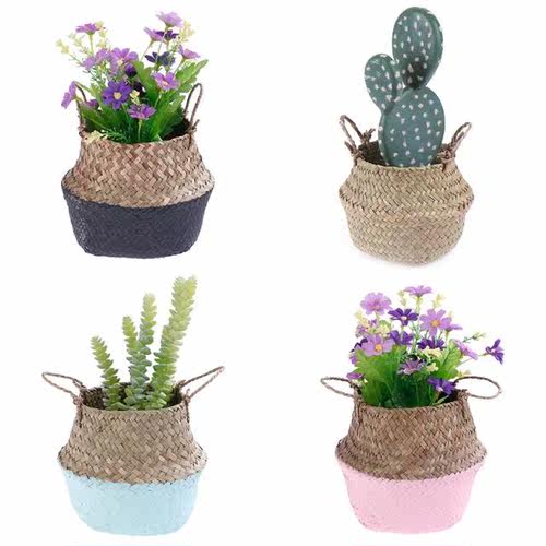 Multi Style Rattan Straw Wicker Garden Flower Basket Pot Sto