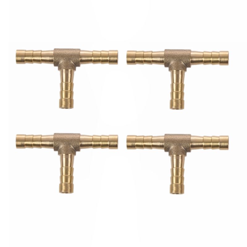 4Pcs Air Fuel Water 3-Way Brass Tee T Fitting Hose Barb Conn
